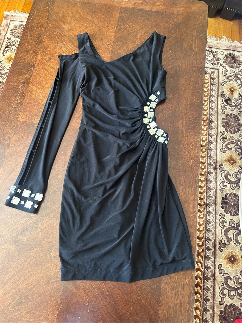 Black One-Shoulder Embellished Evening Dress